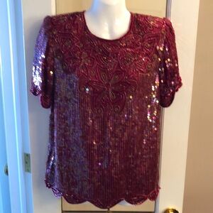 Vintage Braemar Silk Beaded Sequin Wine Top